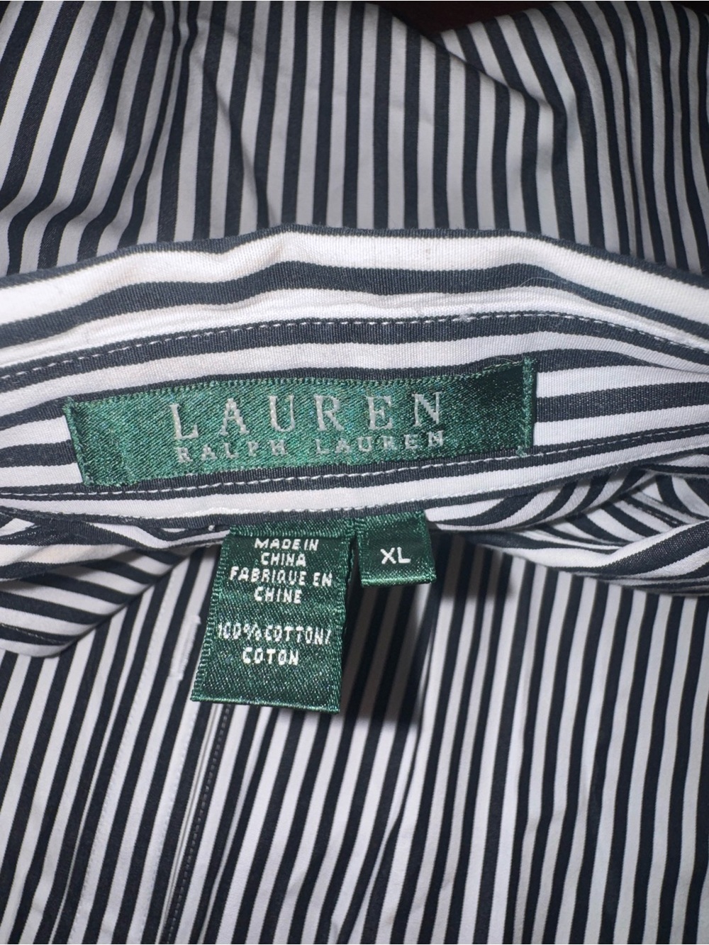 Lauren Ralph Lauren XL Black White Striped Button Up Shirt 100% Cotton - Picture 6 of 7